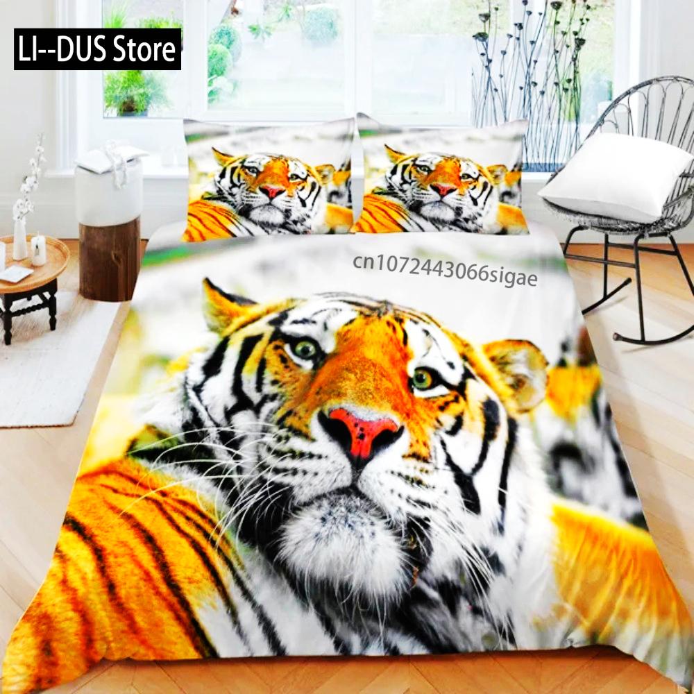 3D Animal Tigers Bedding Set 2/3PCS Soft Microfiber Queen King Twin Size Duvet Cover Set With Pillowcases Teens Boys Bed Linen