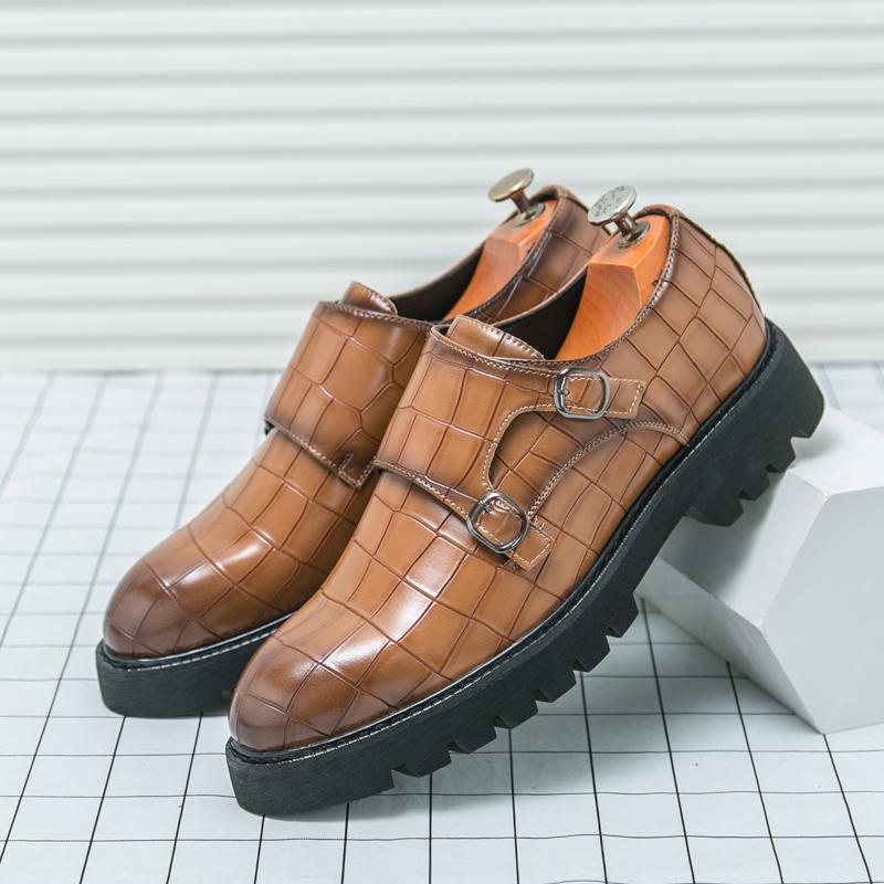 Fashion Brand Thick Soled Leather Shoes Double Button Loafers Slip On Oxford Classic Male Shoes Casual Men Formal Dress Business Shoes