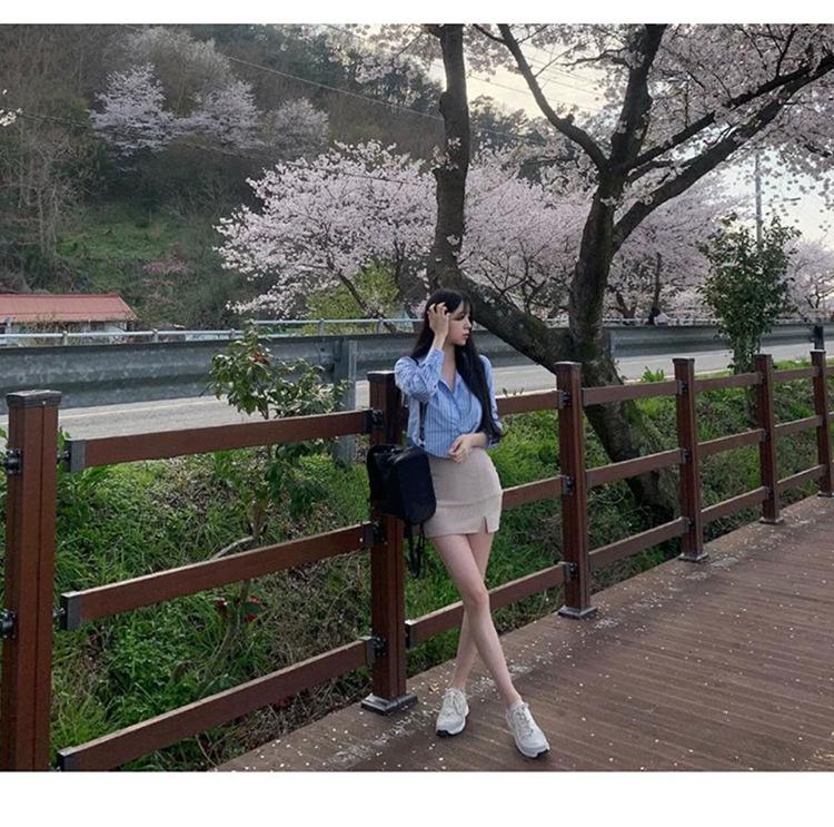 Korean Dongdaemun Stylish High-Waisted Elastic Slimming Slit Short Skirt for Women