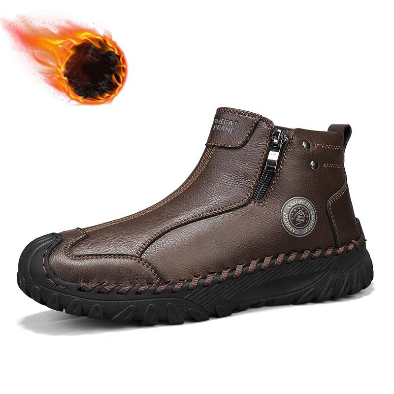 Fashion Natural Cow Leather Men Boots Handmade Retro Genuine Leather Winter Shoes Anti-slip Wear-resistant Comfortable Soft-soled Outdoo