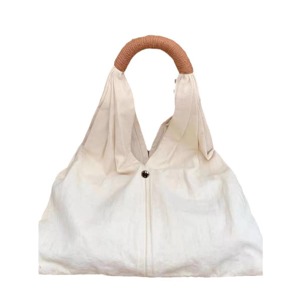 French Retro Cotton and Linen Bag Harajuku Literary and Artistic Shoulder Canvas Bag Large Capacity Pleated Shoulder Handbag