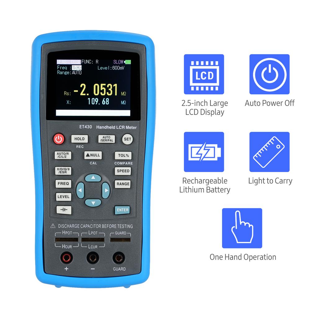 2.5 Inch LCD Digital Handheld 100kHz LCR Meter LCR Multimeter Tester for Inductance Capacitance Resistance Measuring