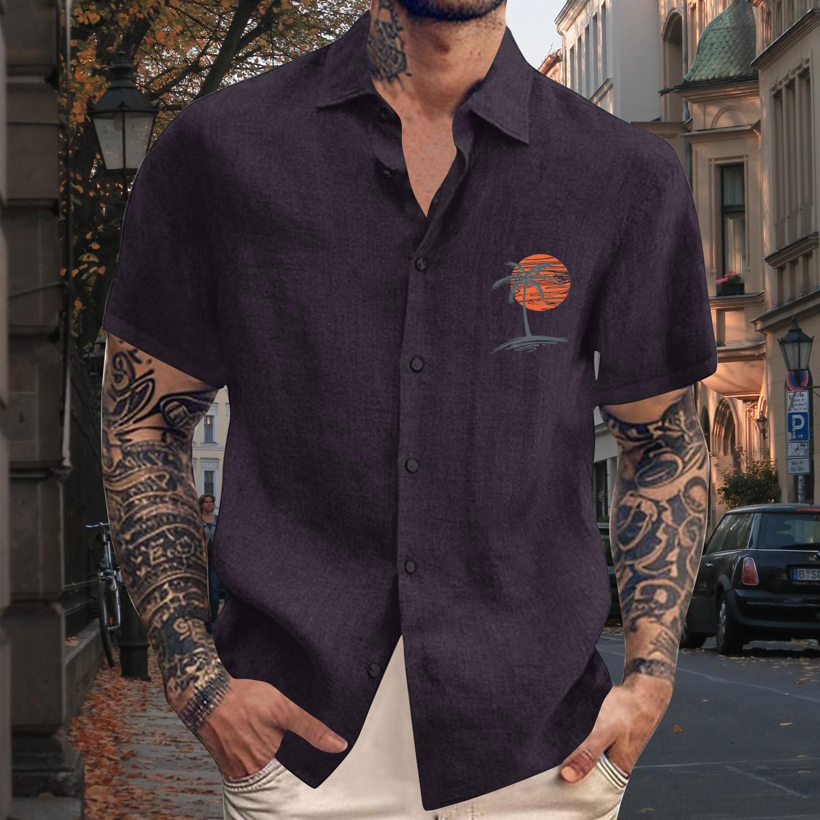 

Men S Casual Loose Short Sleeved Printed Shirt With Fashionable Lapel Top M
