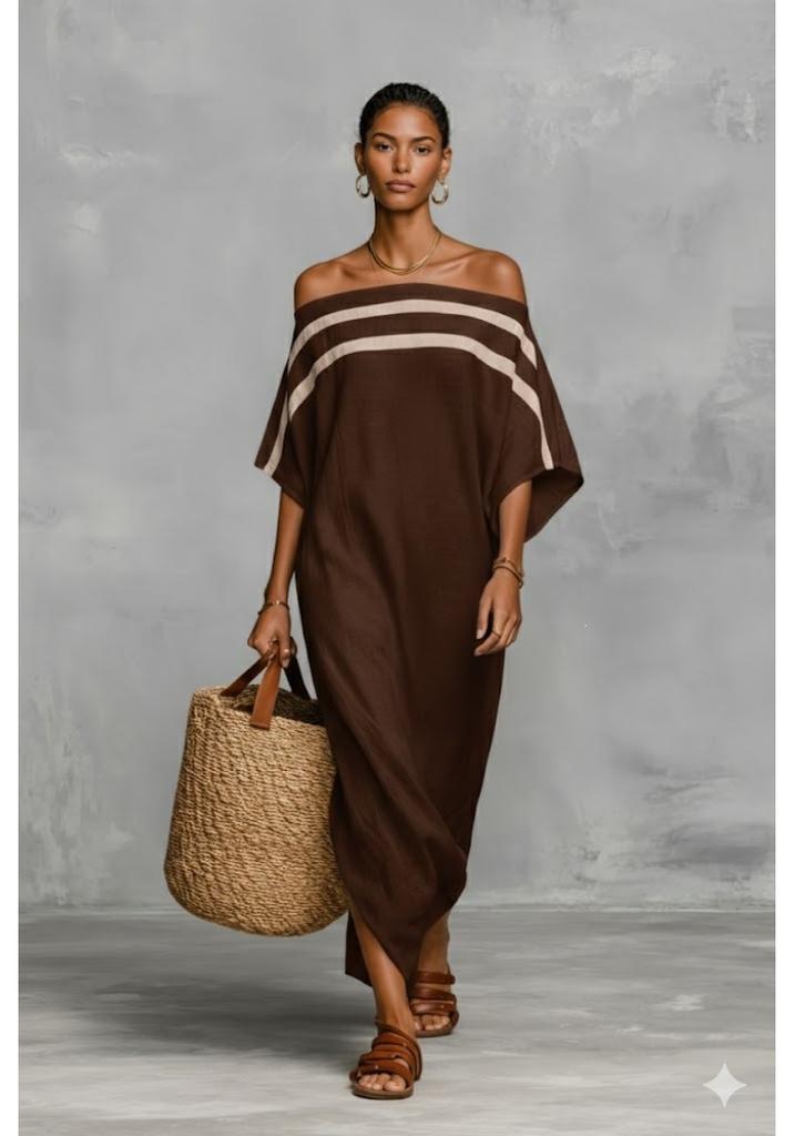 European and American summer new one-word shoulder dress women's loose vacation bat sleeve long dress women