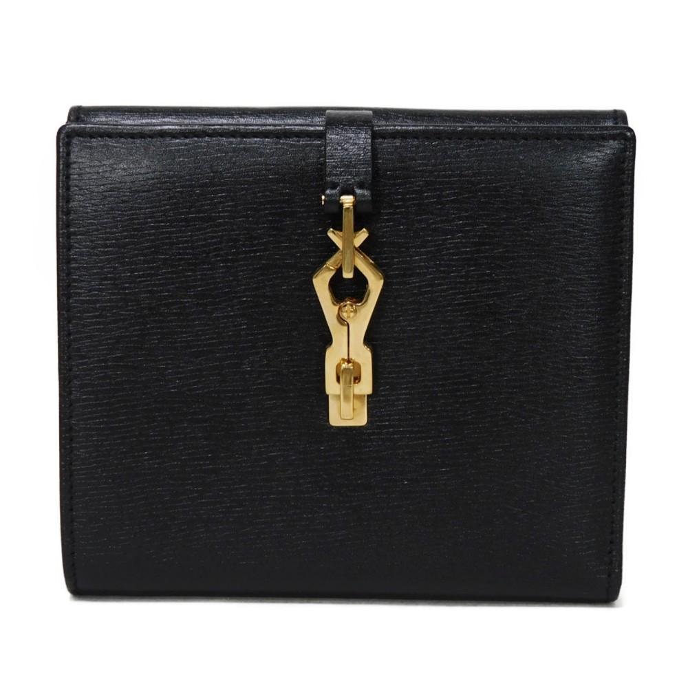Used 9539 Old Jackie Compact Wallet 035 2169 7941 Vintage Gold Billfold Coin Purse Black Unisex from Japan AUTHENTIC