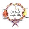 Beach Wind Alloy Starfish Shell Conch Necklace Handmade Beaded Chain Jewelry
