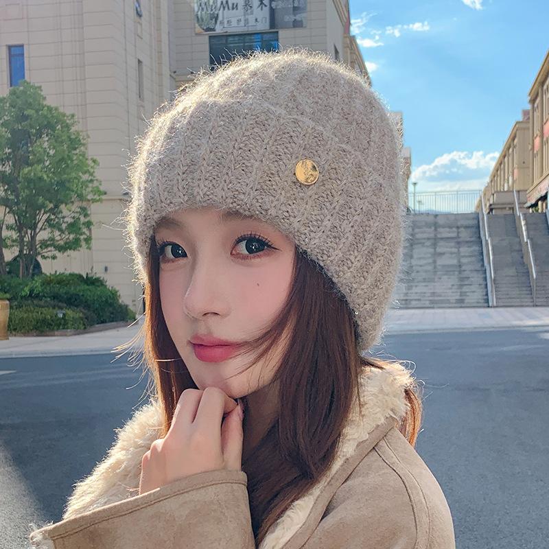 Wool Hat Women's Autumn and Winter New Wool Casual Knitted Hat, Ear Protector Headgear Winter Hats for Women, Beanies for Women, Hats for Women Winter