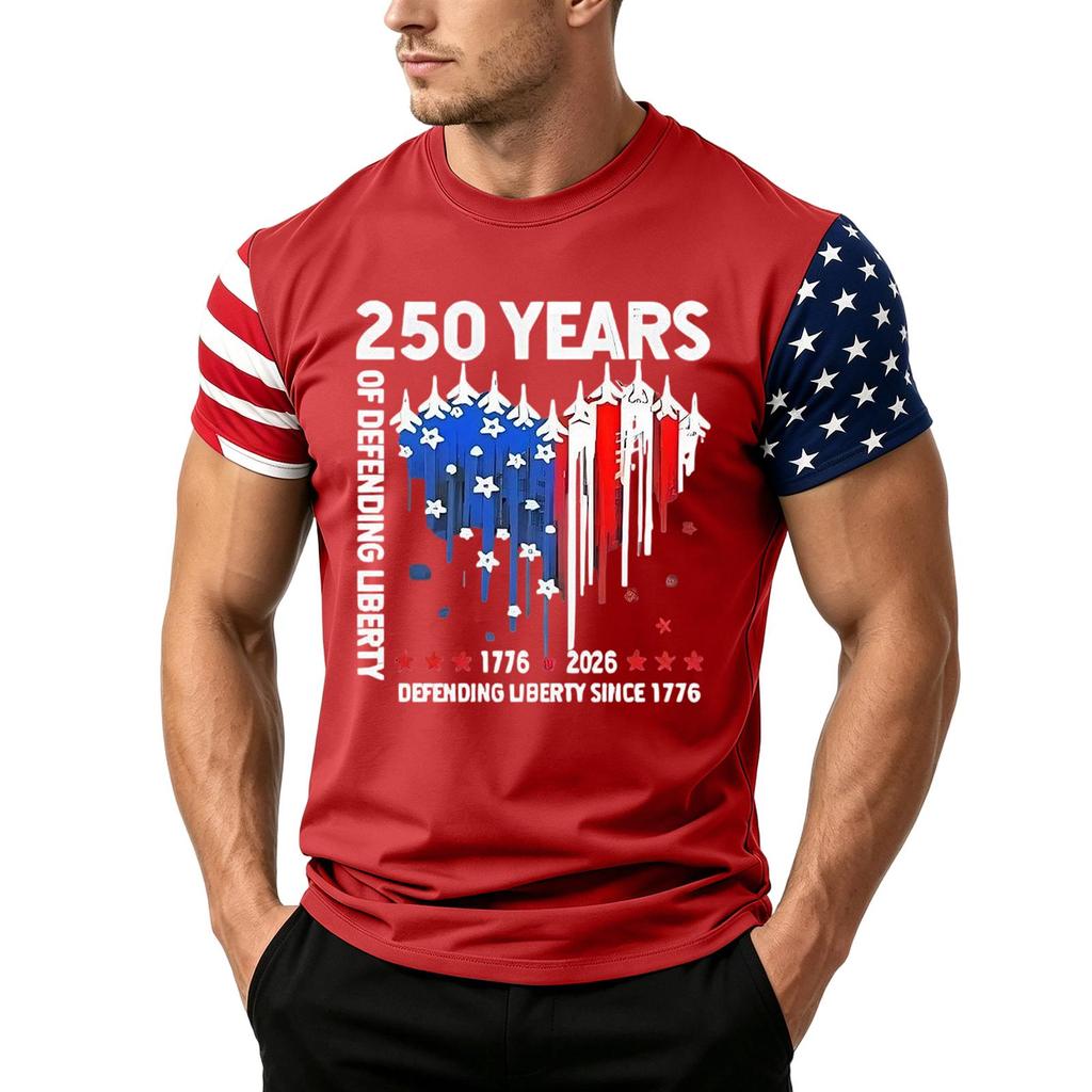 Men's Loose Fit Short Sleeve T Shirt Independence Day Flag Print Casual Summer Daily Wear Crew Neck Top