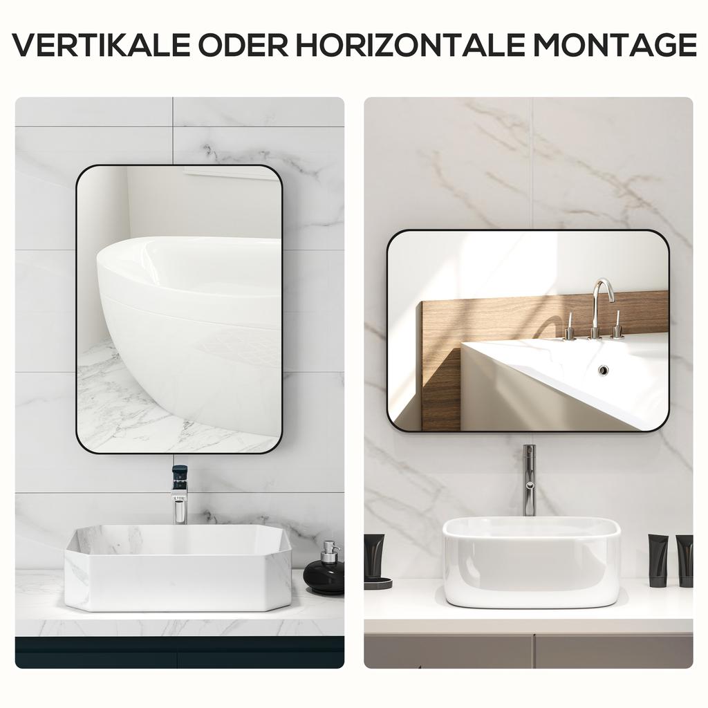 70 x 50cm Curved Bathroom Mirror - Black