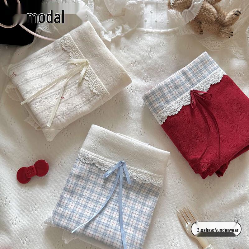 Women s Retro Plaid Modal Cotton Antibacterial Briefs - 3 Pack L