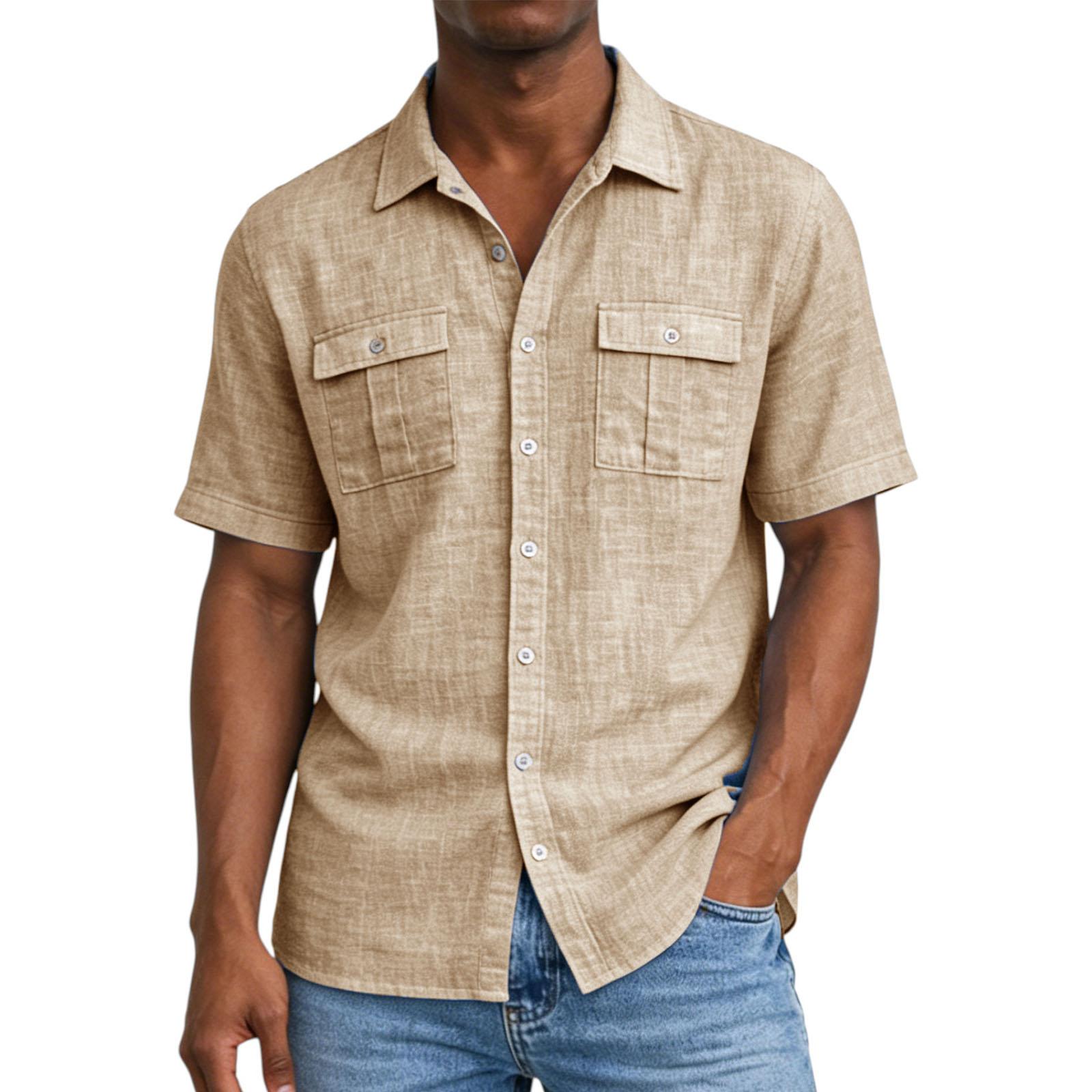 

Мужская повседневная рубашка с карманом и воротником, с коротким рукавом XXXL хаки