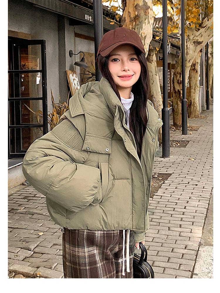 Dames Kort Hette Vindtett Tykk Varm Vinterjakke