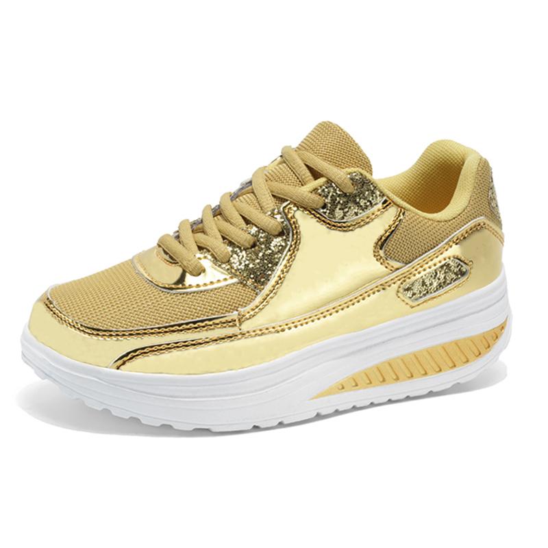 EOFK Women's Glitter Platform Wedge Athletic Tennis Walking Shoes Sparkly Sequin Lightweight Casual Comfort Fashion Sneakers
