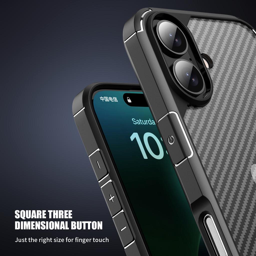 For iPhone 16 Case Carbon Fiber Texture Anti-Scratch TPU+PC Back Cover