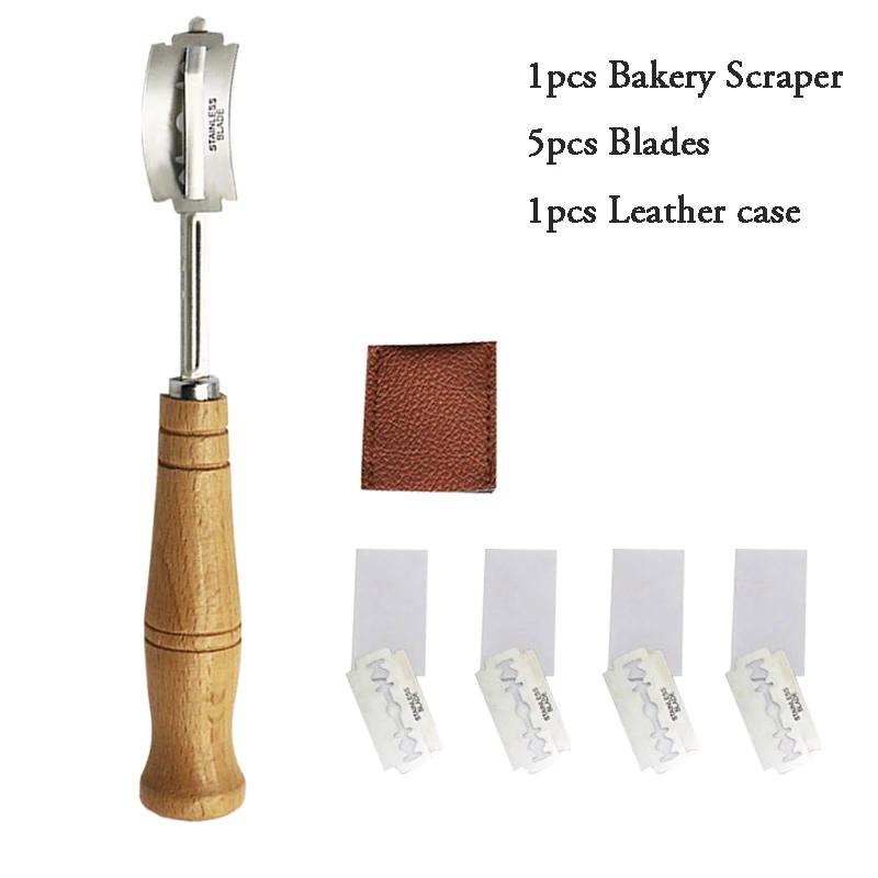 Plastic/Wooden Bread Lame Tools Bakery Scraper Bread Knife/Slicer/Cutter Dough Breads Scoring Lame with Blades Arc Curved Knife