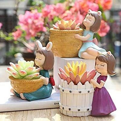 Cute Beautiful Combo Pack Of 4 Resin Girls Succulent Planter Pots Decorative Showpiece - 12 Cm  (Polyresin, Multicolor)