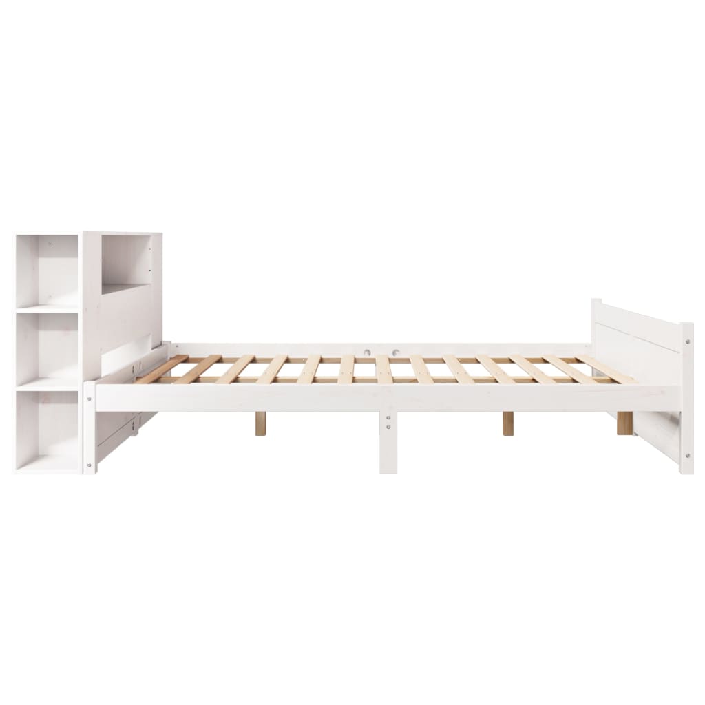 Solid Wood Bed with Shelf Without Mattress White 150x200 cm Pine