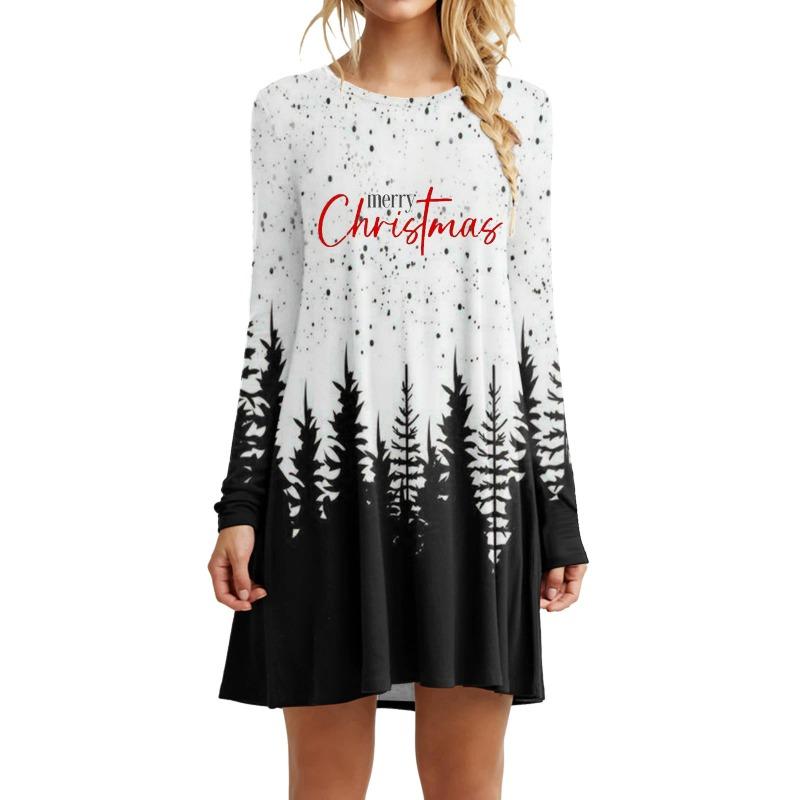 Fashion Christmas Tree Pattern Women Mini Dresses Autumn Winter Long Sleeve 3d Print