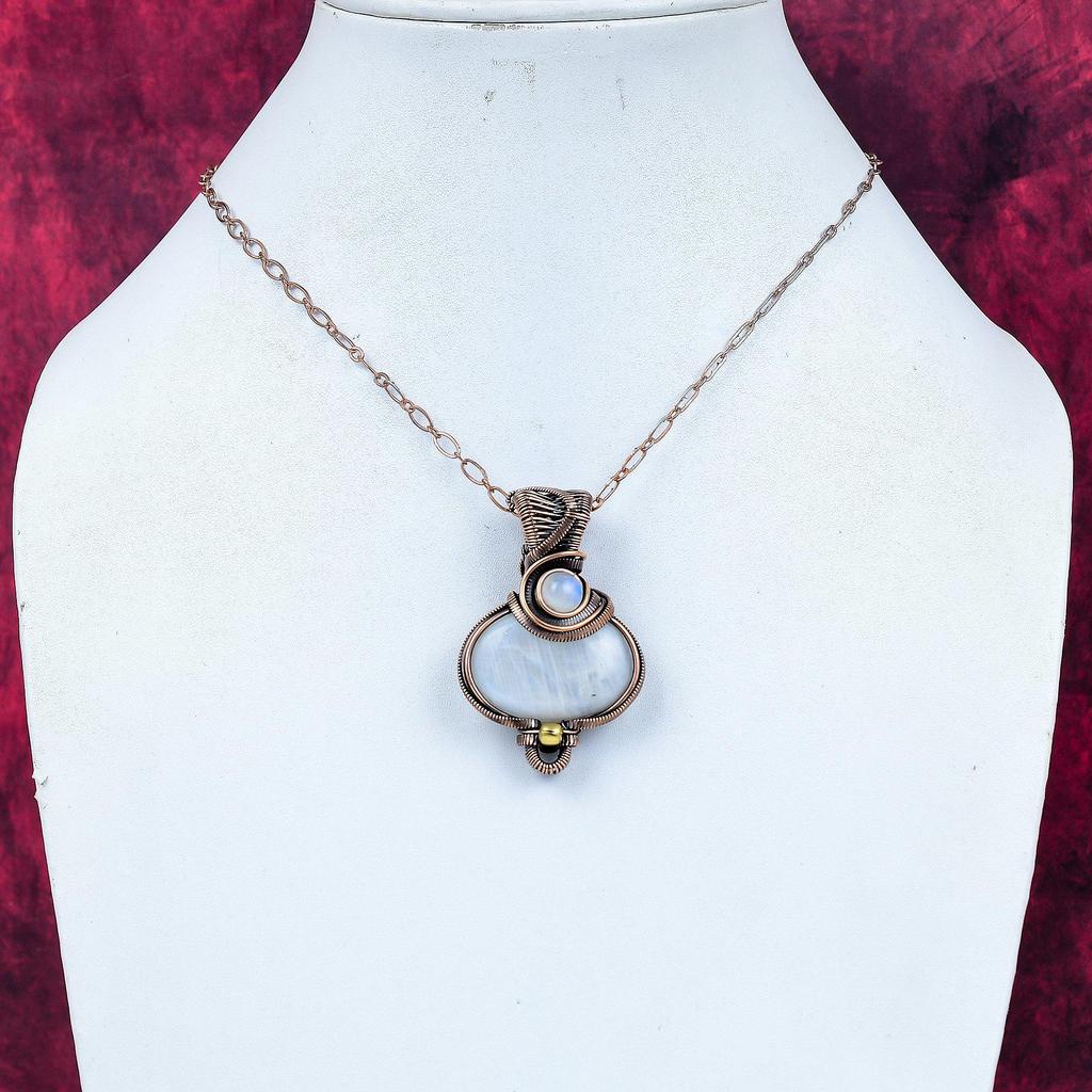 Rainbow Moonstone Pendant Gemstone Handmade Jewelry Copper Wire Wrapped Pendant