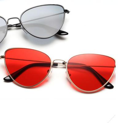 Classic Cat Eye Sunglasses Women Small Frame Tinted Red Sun Glasses Shades Oculos De Sol Metal Marine Lens Sunglasses Glasses