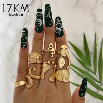 Bohemian Gold Animal Wide Rings Set For Women Men Fashion Pineapple Eyes Knuckle Rings Open Finger Ring Jewelry Gifts