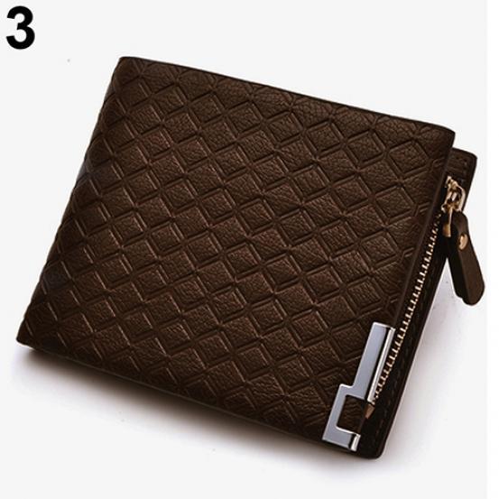 Men Faux Leather Zip Bifold Wallet Money Clip Card Holder Pocket Clutch Purse