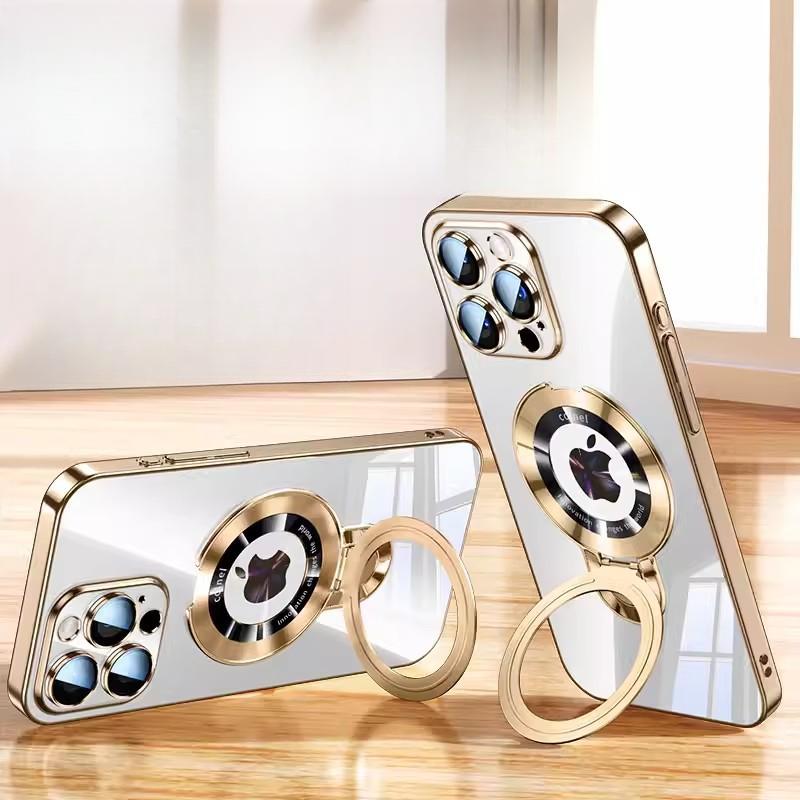 

Ультратонкий гальванизированный ПК чехол для телефона, подходит для IPhone16ProMAX, магнитная подставка для Apple 15, высокая прозрачность и отсутствие пожелтения 14 iPhone11Promax золотой