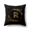 Polyester Pillowcase Black Gold Flower Home Decoration Print Pillowcase 26 English Letter Cushion Cover