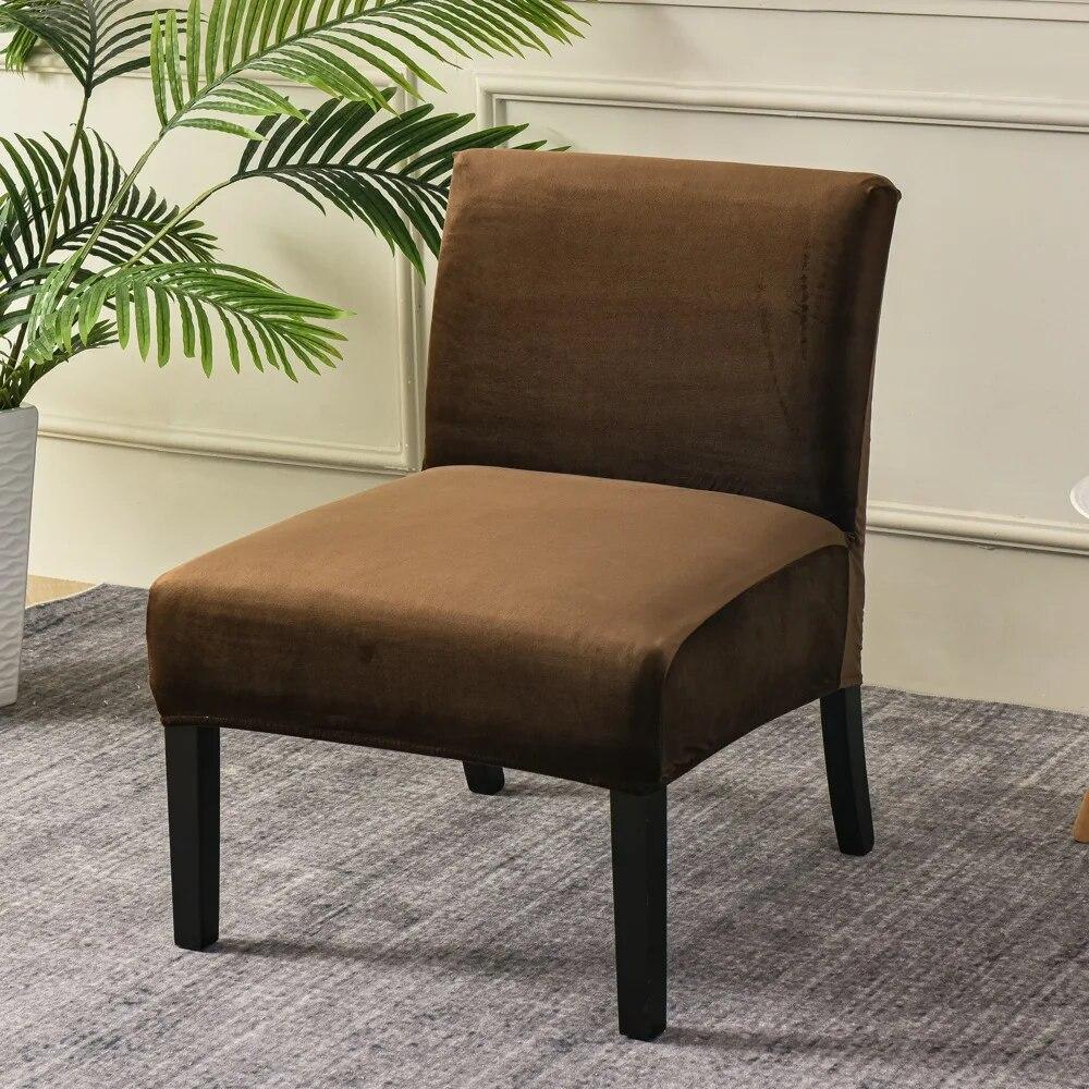 Velvet Armless Chair Cover Solid Color Sofa Stool Slipcover Nordic Accent Stretch Chair Covers Elastic Couch Protector Cover