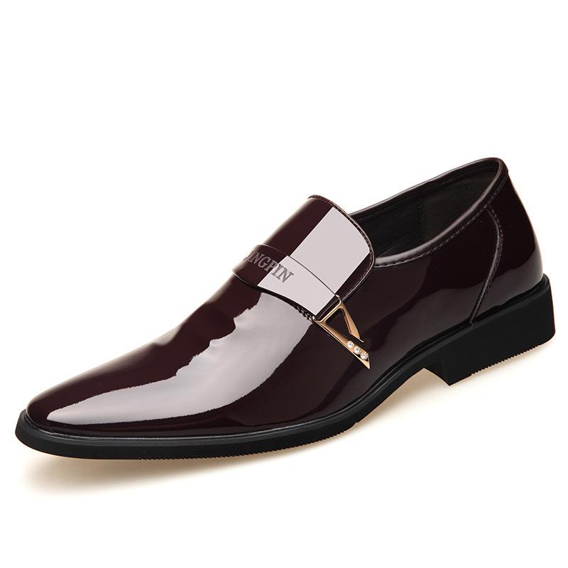 

New products men s patent leather shoes men s trend business dress leather shoes pointed toe foot cover men s leather shoes 44 коричневий