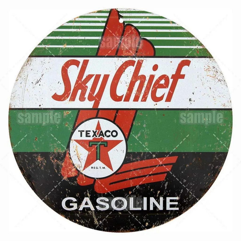 High Definition Metal Tin Sign Set Vintage Gasoline and Motor Oil Brand Themed Round Wall Art Decor for Gas Station Garage and M