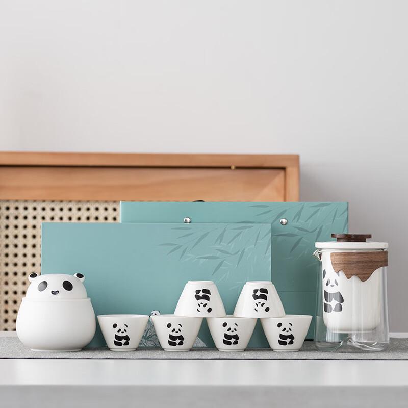 Portable Ceramic Travel Tea Set Six Cups + White Can Gift Set