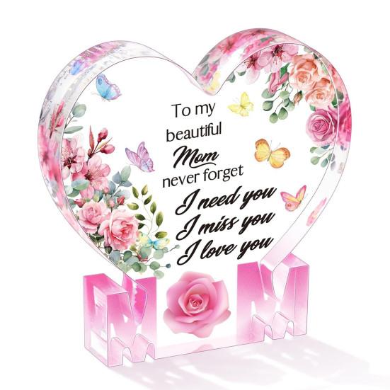Printed Acrylic Ornament Gifts for Mom Gifts from Daughter or Son Standing Heart or Butterfly Shape Clear Acrylic Sign Mother's Day Gift for Mom