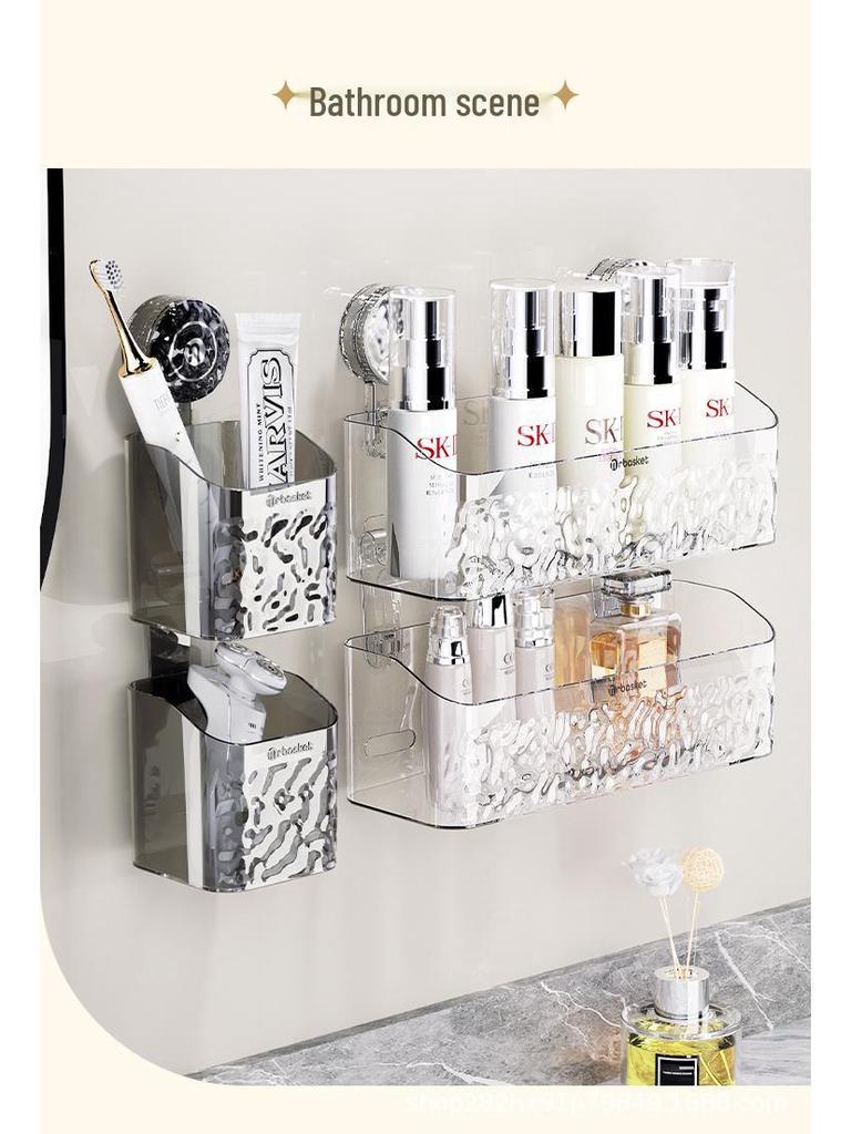 Punch-Free Bathroom Suction Storage Rack with Strong Hook and Vacuum Towel Holder for Sink Countertops