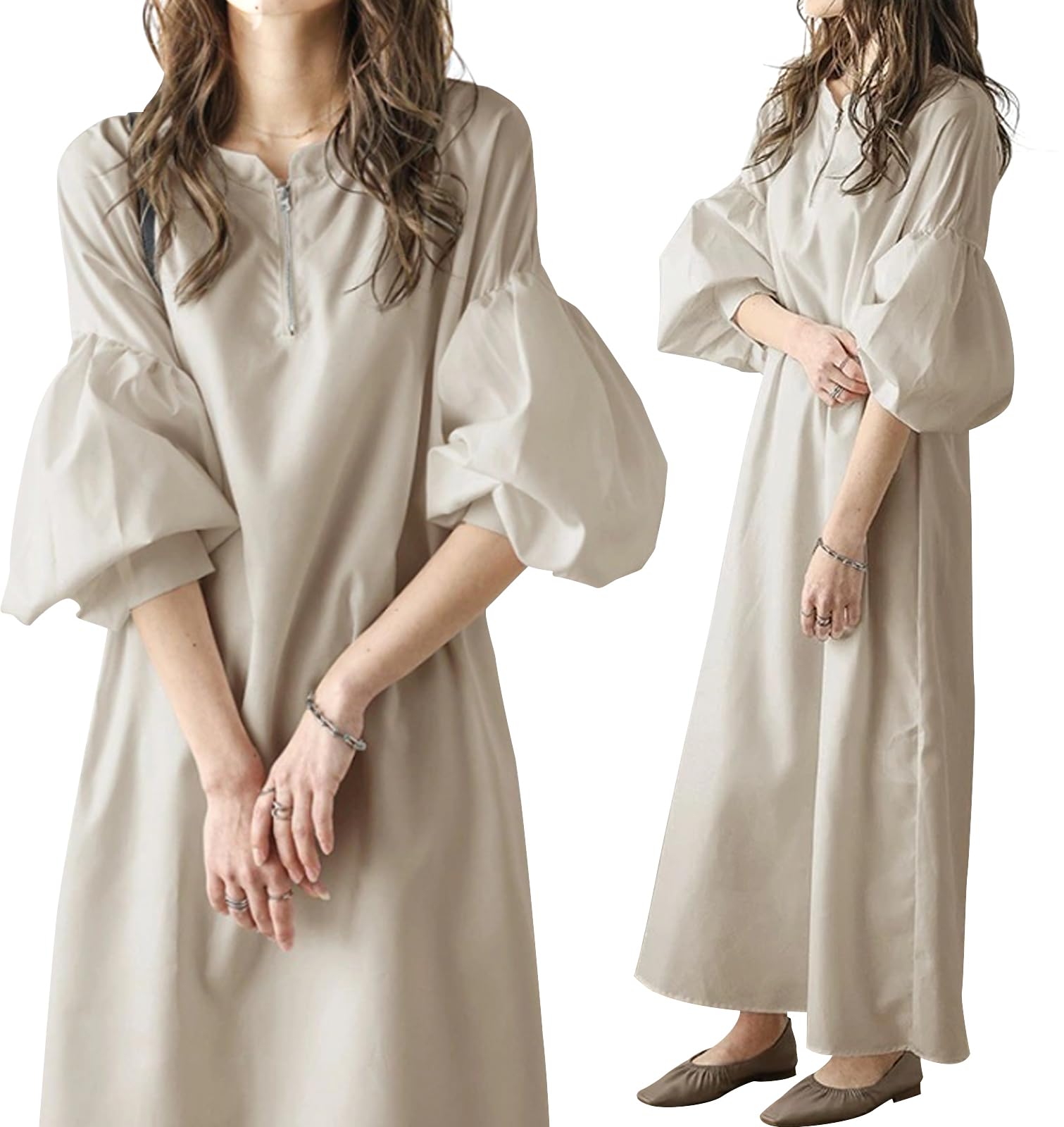 

Платье с рукавами-фонариками, рукавами долман, длинными рукавами до локтя, больших размеров [newNE], Длина, Застежка-молния, Размер, Бежевый, 4S-W19-BEXL-2 бежевый