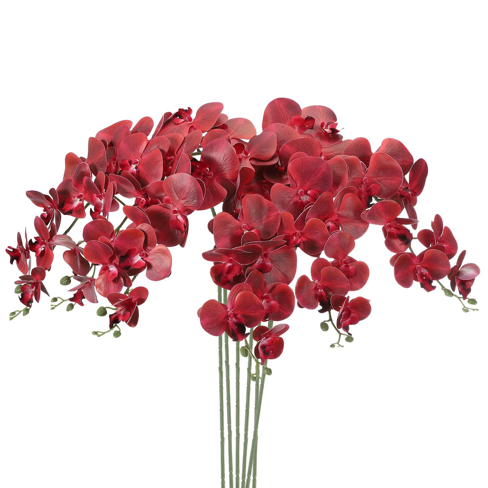 

6pcs Artificial Orchid Stems 41 9 Heads Faux Phalaenopsis Flowers Real Touch Fake Orchid Flower Branch for Vase Home Wedding бордовий
