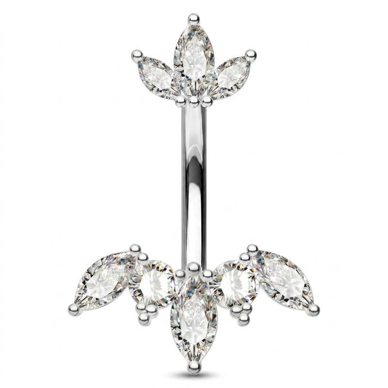 Curved Navel Rings Crystals Sexy Body Belly Button Ring Chains Flower Heart Belly Piercing Umbigo Stainless Steel Jewelry