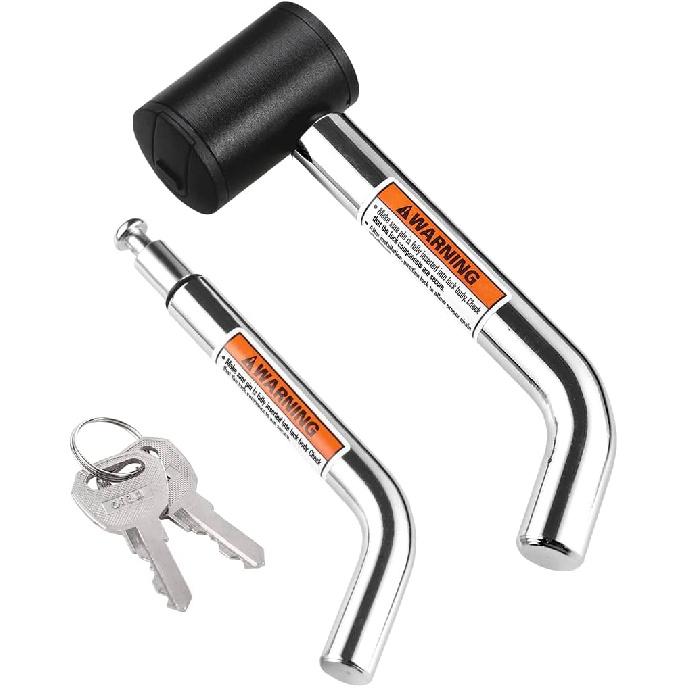 CZC AUTO Hitch Receiver Pin Lock, Right Angle 1/2" And 5/8" Dual P For Class I II III IV 1-1/4" 2" And 2-1/2" Receiver, Compatible With Bike Rack
