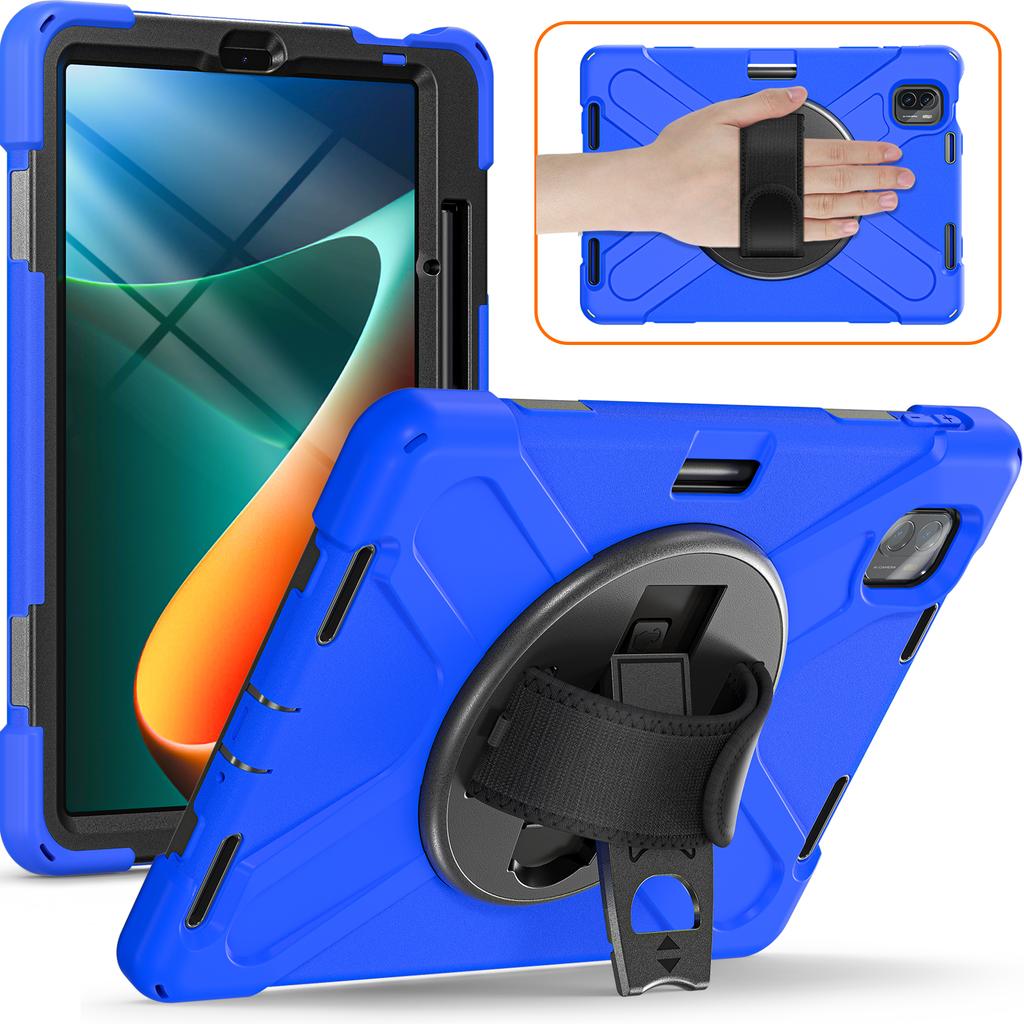 For Xiaomi Pad 5/Pad 5 Pro Case Rotary Kickstand PC+Silicone Hand Strap Tablet Cover