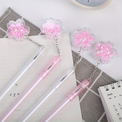 10 adet 0.5mm kiraz çiçeği kolye jel kalem yaratıcı girly kalp hareketli kum payetli su kalemi sevimli peri kolye kalem imza kalemi