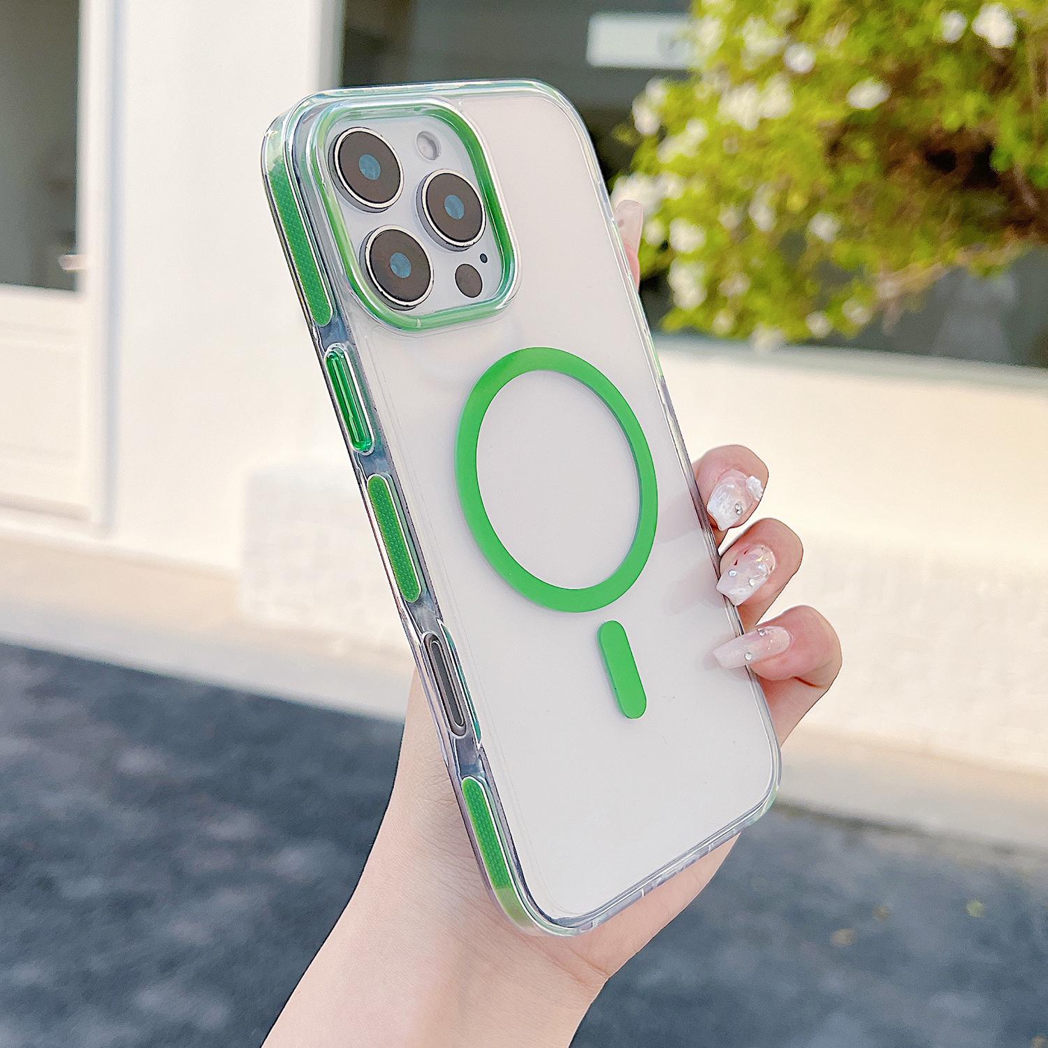 

For iPhone 16 Pro Max Magnetic Case Compatible with MagSafe Clear TPU Phone Back Cover Green