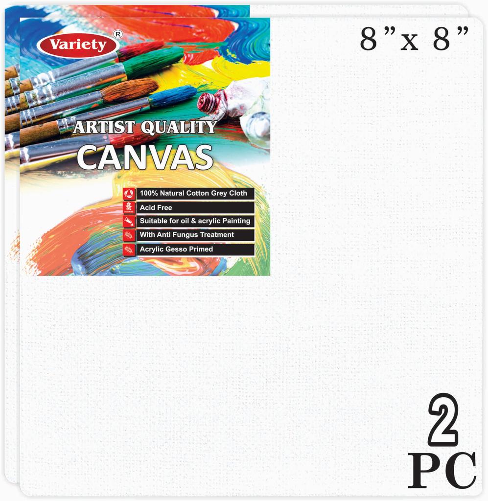 Variety Canvas 8 X 8 Inch Cotton Canvas Board For Painting, 7Oz Primed, Pack Of 2 Piece - White
