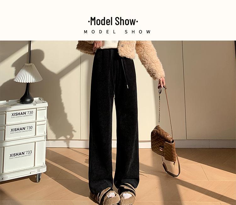 Women's Extra-Long White Lambswool Chenille Wide-Leg Knit Pants for Autumn/Winter (Tall Size 175)