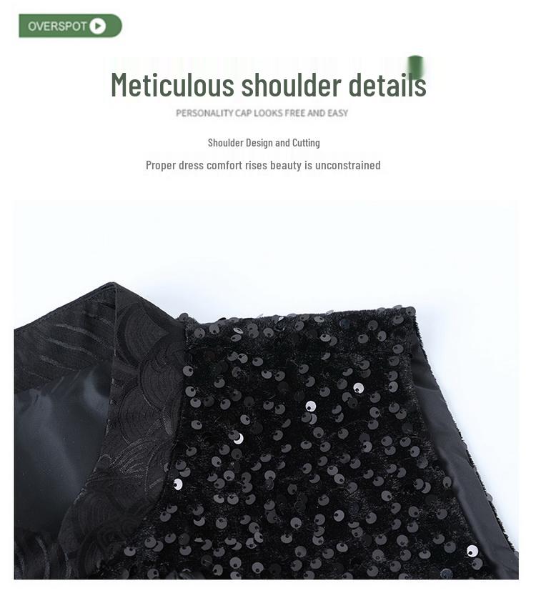 Retro Chinese Style Sequin Velvet Waistcoat with Frog Button