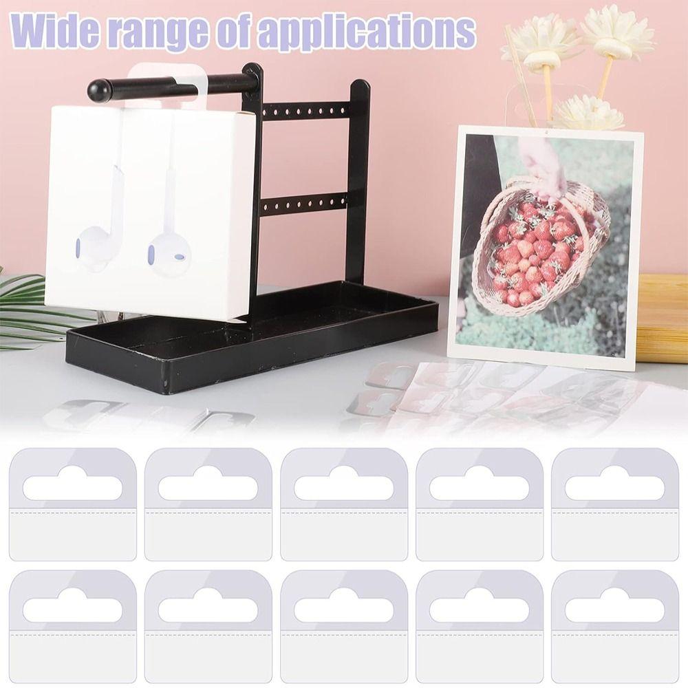 100PCS PET Plastic Adhesive Hang Tabs Transparent Retail Packaging Hook Shelving Pegboard