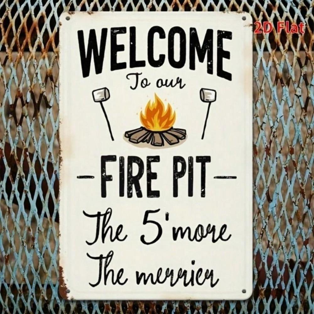 Welcome Camp Rustic Iron Wall Sign 20x30 cm, High Quality 2D Flat Metal Poster for Home