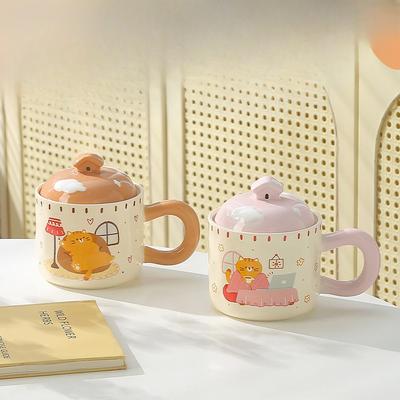 Tazza in Ceramica Carina Cartone Animato Gatto con Coperchio Tazza da Caffè Tazza da Acqua per Ufficio Tazza per la Colazione Scatola Regalo Souvenir