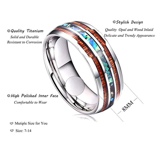Unisex Wooden Abalone Shell Titanium Steel Ring Wedding Party Jewelry