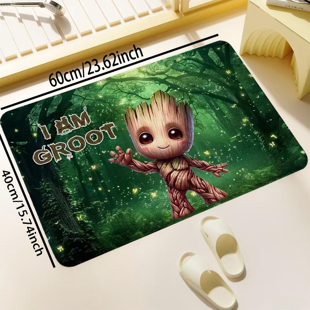 Marvel Groot Soft Plush Door Mat - Quick-Dry, Durable, High-Elasticity, Easy-Clean, Non-Fading, Ideal for Living Room, Bedroom