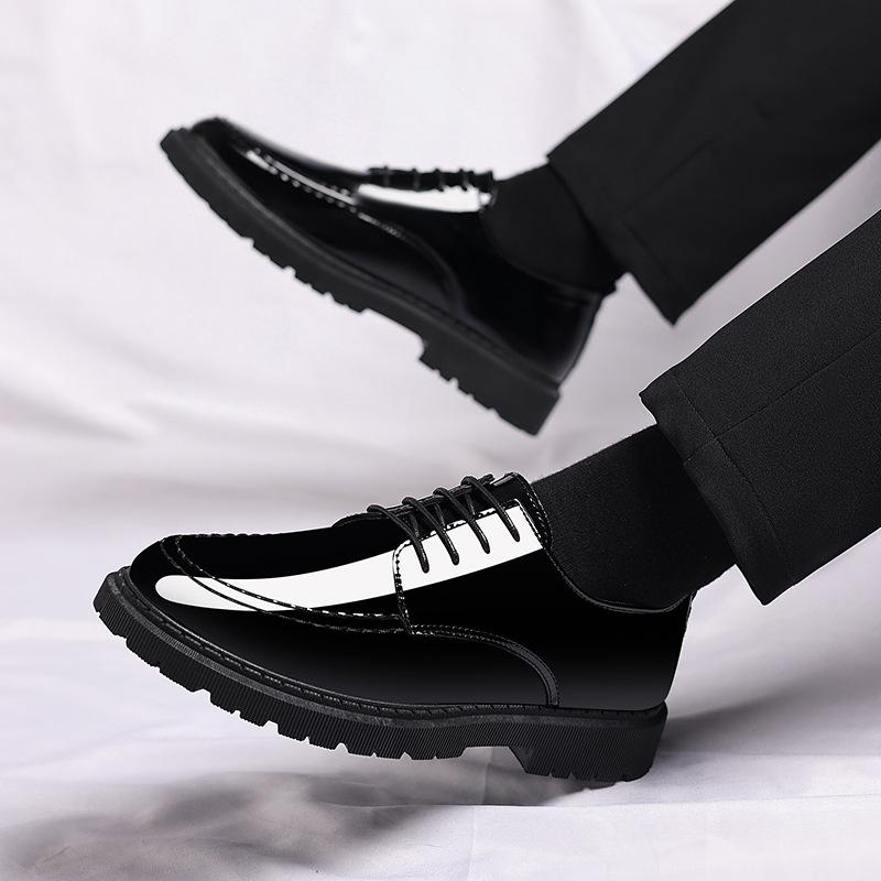 2025 new bright leather men's shoes business casual British leather shoes men's loafers invisible suit heightening shoes